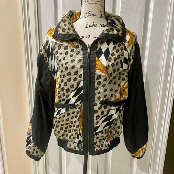 Y2K 90’s EAST WEST BOMBER JACKET LEOPARD PRINT WINDBREAKER SHOULDER PADS Sz M - Picture 2 of 16